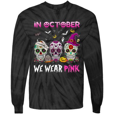 In October We Wear Breast Cancer Awareness Tie-Dye Long Sleeve Shirt