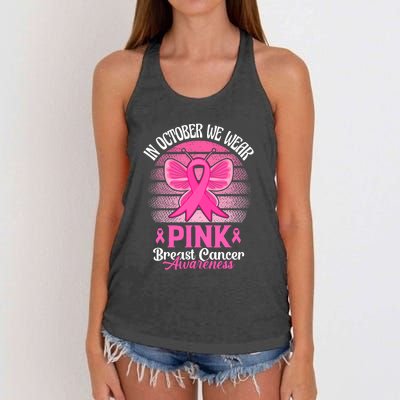 In October We Wear Pink Ribbon Breast Cancer Awareness Women's Knotted Racerback Tank