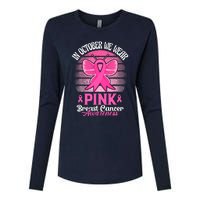 In October We Wear Pink Ribbon Breast Cancer Awareness Womens Cotton Relaxed Long Sleeve T-Shirt