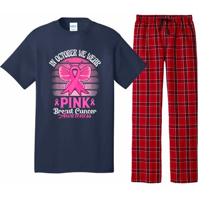 In October We Wear Pink Ribbon Breast Cancer Awareness Pajama Set