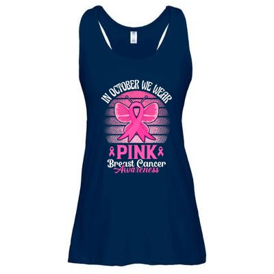 In October We Wear Pink Ribbon Breast Cancer Awareness Ladies Essential Flowy Tank