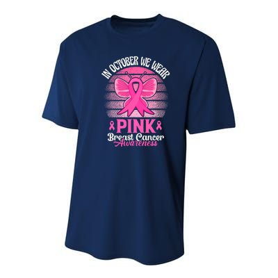 In October We Wear Pink Ribbon Breast Cancer Awareness Youth Performance Sprint T-Shirt