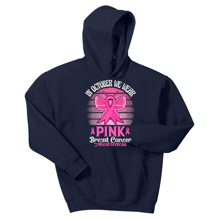 In October We Wear Pink Ribbon Breast Cancer Awareness Kids Hoodie