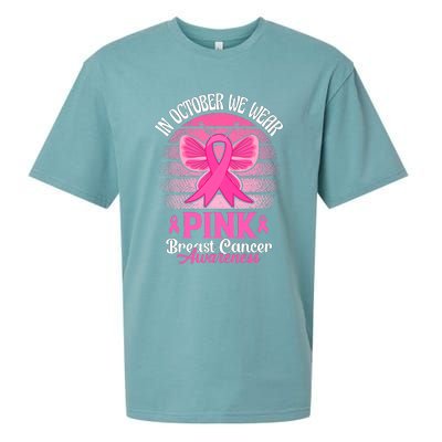 In October We Wear Pink Ribbon Breast Cancer Awareness Sueded Cloud Jersey T-Shirt