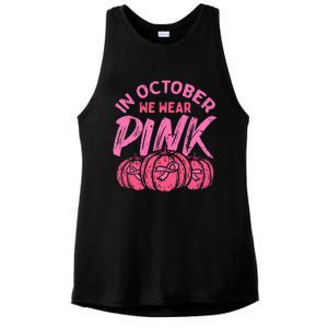 In October We Wear Pink Breast Cancer Pumpkin Halloween Ladies PosiCharge Tri-Blend Wicking Tank