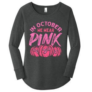 In October We Wear Pink Breast Cancer Pumpkin Halloween Women's Perfect Tri Tunic Long Sleeve Shirt