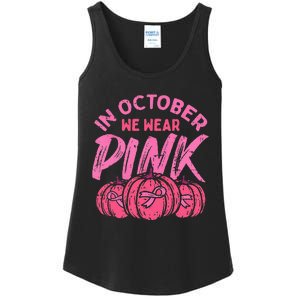 In October We Wear Pink Breast Cancer Pumpkin Halloween Ladies Essential Tank