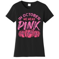 In October We Wear Pink Breast Cancer Pumpkin Halloween Women's T-Shirt