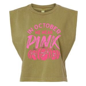 In October We Wear Pink Breast Cancer Pumpkin Halloween Garment-Dyed Women's Muscle Tee