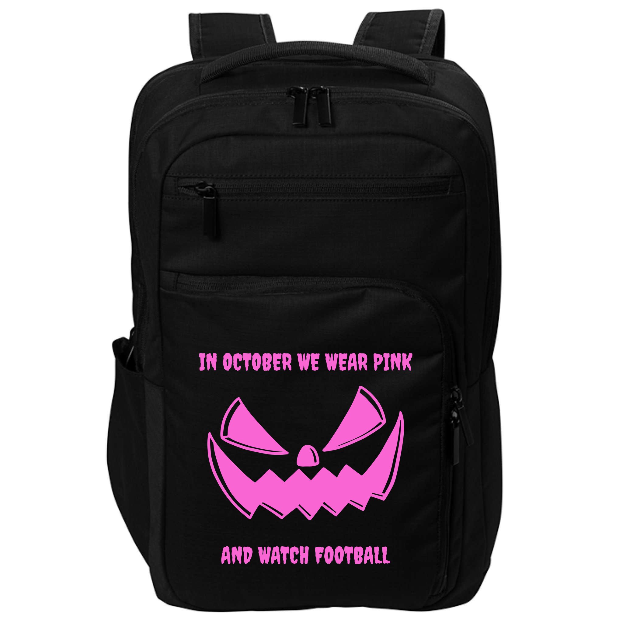 In October We Wear Pink And Watch Football Breast Cancer Impact Tech Backpack