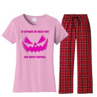 In October We Wear Pink And Watch Football Breast Cancer Women's Flannel Pajama Set