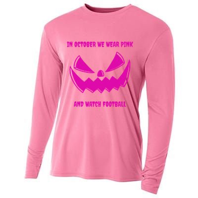 In October We Wear Pink And Watch Football Breast Cancer Cooling Performance Long Sleeve Crew