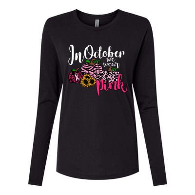 In October We Wear Pink Fall Autumn Support Breast Cancer Womens Cotton Relaxed Long Sleeve T-Shirt