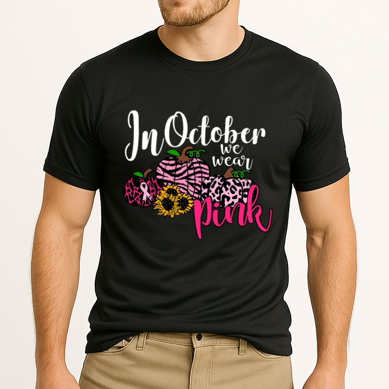 In October We Wear Pink Fall Autumn Support Breast Cancer Cooling Performance Crew T-Shirt