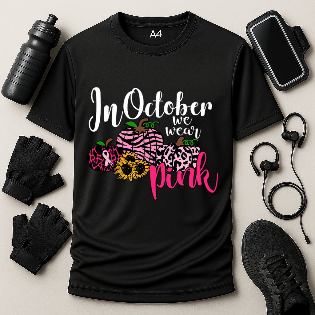 In October We Wear Pink Fall Autumn Support Breast Cancer Cooling Performance Crew T-Shirt