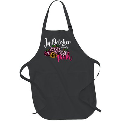 In October We Wear Pink Fall Autumn Support Breast Cancer Full-Length Apron With Pockets