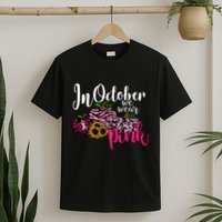 In October We Wear Pink Fall Autumn Support Breast Cancer T-Shirt