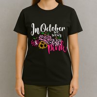 In October We Wear Pink Fall Autumn Support Breast Cancer T-Shirt