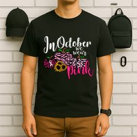 In October We Wear Pink Fall Autumn Support Breast Cancer T-Shirt