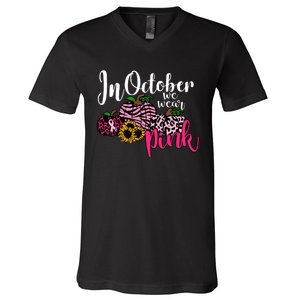 In October We Wear Pink Fall Autumn Support Breast Cancer V-Neck T-Shirt