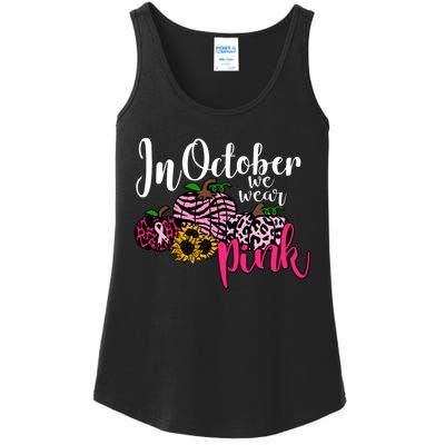 In October We Wear Pink Fall Autumn Support Breast Cancer Ladies Essential Tank