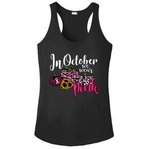 In October We Wear Pink Fall Autumn Support Breast Cancer Ladies PosiCharge Competitor Racerback Tank