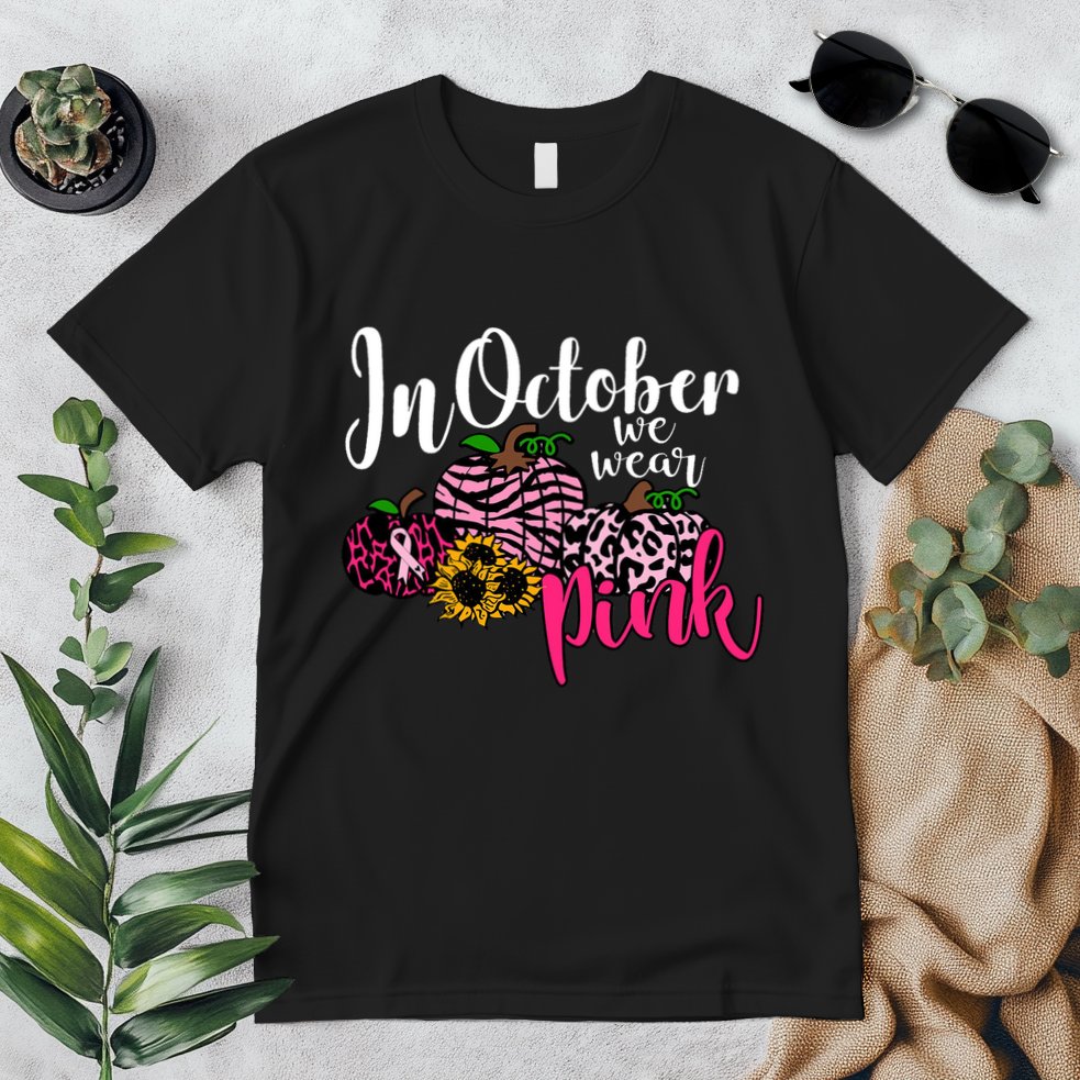 In October We Wear Pink Fall Autumn Support Breast Cancer Premium T-Shirt