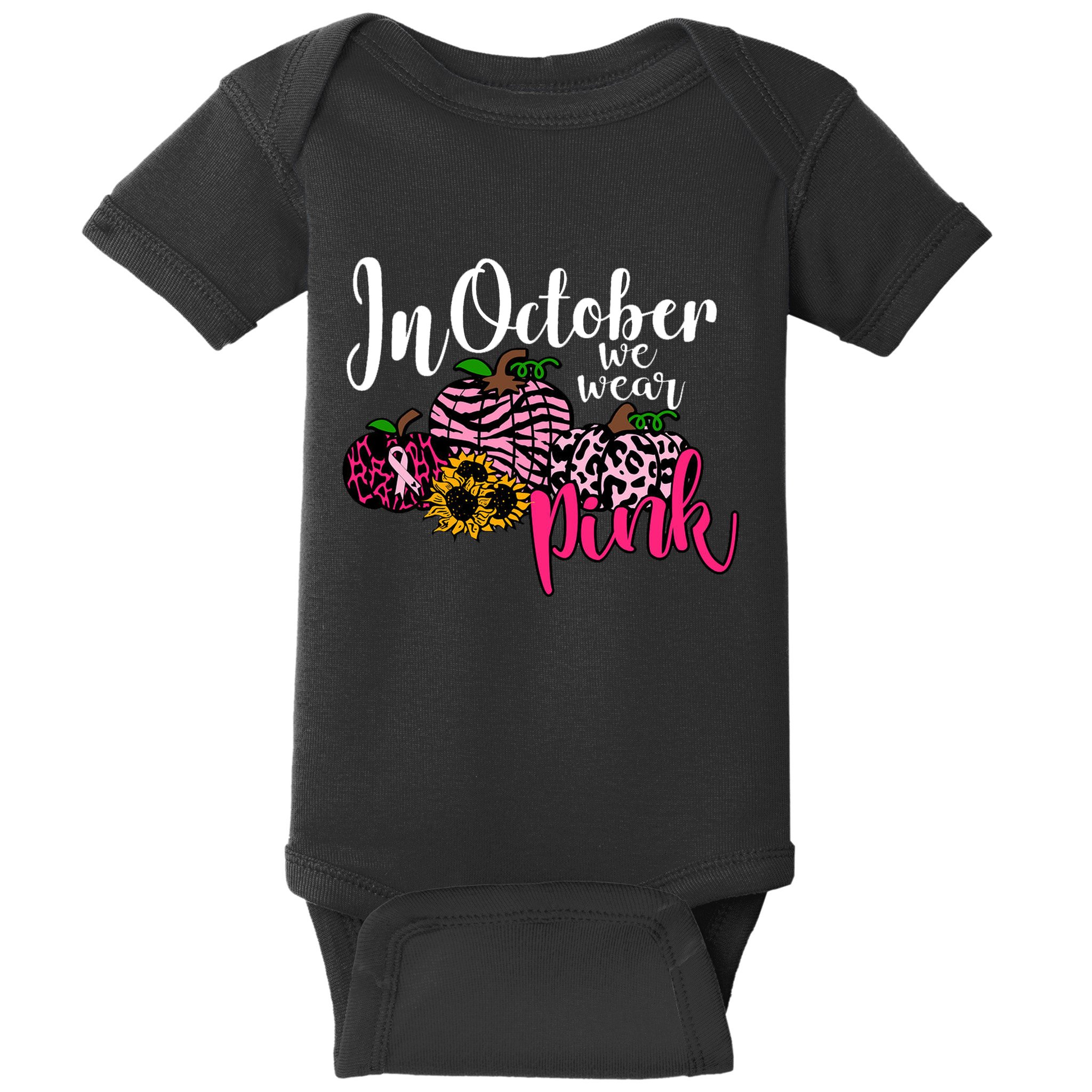 In October We Wear Pink Fall Autumn Support Breast Cancer Baby Bodysuit