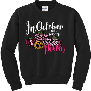 In October We Wear Pink Fall Autumn Support Breast Cancer Kids Sweatshirt