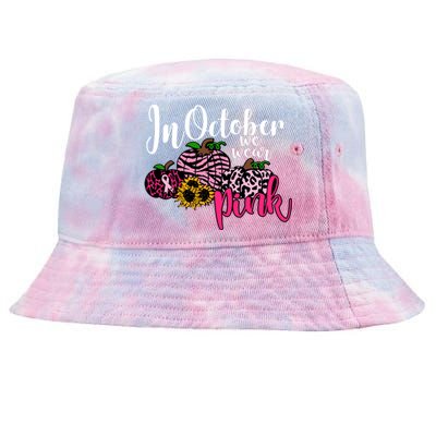 In October We Wear Pink Fall Autumn Support Breast Cancer Tie-Dyed Bucket Hat