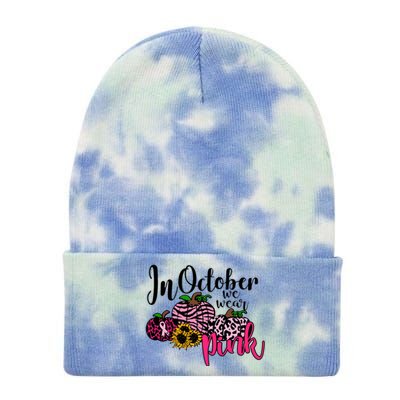 In October We Wear Pink Fall Autumn Support Breast Cancer Tie Dye 12in Knit Beanie