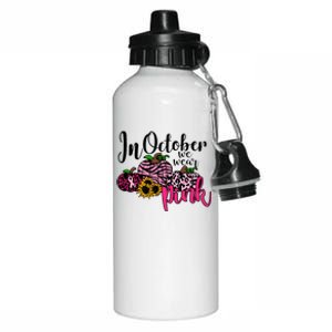 In October We Wear Pink Fall Autumn Support Breast Cancer Aluminum Water Bottle