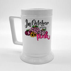 In October We Wear Pink Fall Autumn Support Breast Cancer Beer Stein