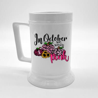 In October We Wear Pink Fall Autumn Support Breast Cancer Beer Stein