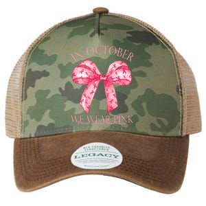 In October We Wear Pink Breast Cancer Awareness Bow Ribbon Legacy Tie Dye Trucker Hat