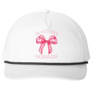 In October We Wear Pink Breast Cancer Awareness Bow Ribbon Snapback Five-Panel Rope Hat