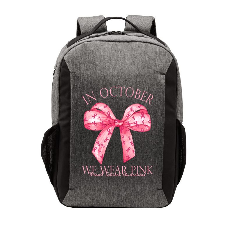 In October We Wear Pink Breast Cancer Awareness Bow Ribbon Vector Backpack