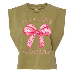 In October We Wear Pink Breast Cancer Awareness Bow Ribbon Garment-Dyed Women's Muscle Tee