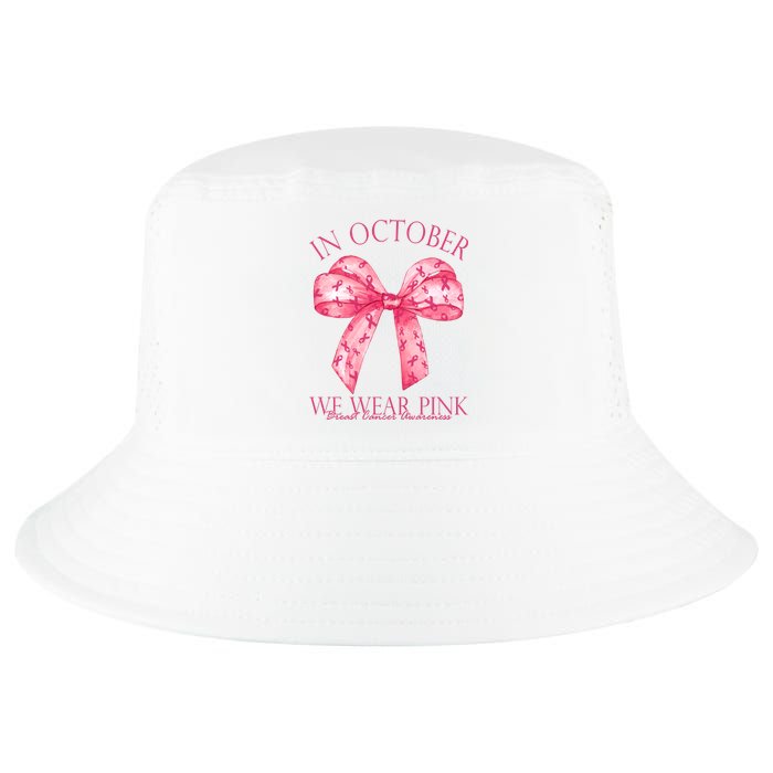 In October We Wear Pink Breast Cancer Awareness Bow Ribbon Cool Comfort Performance Bucket Hat