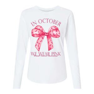 In October We Wear Pink Breast Cancer Awareness Bow Ribbon Womens Cotton Relaxed Long Sleeve T-Shirt