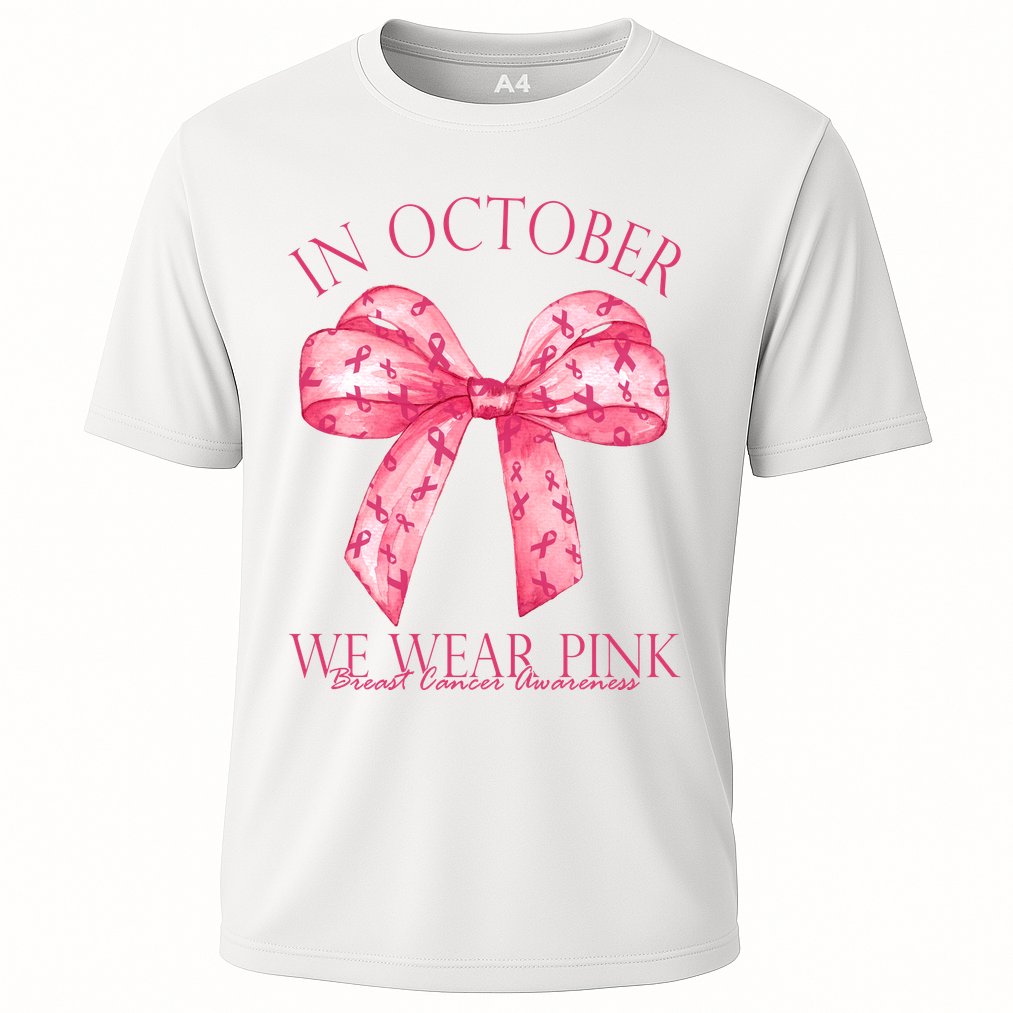 In October We Wear Pink Breast Cancer Awareness Bow Ribbon Cooling Performance Crew T-Shirt
