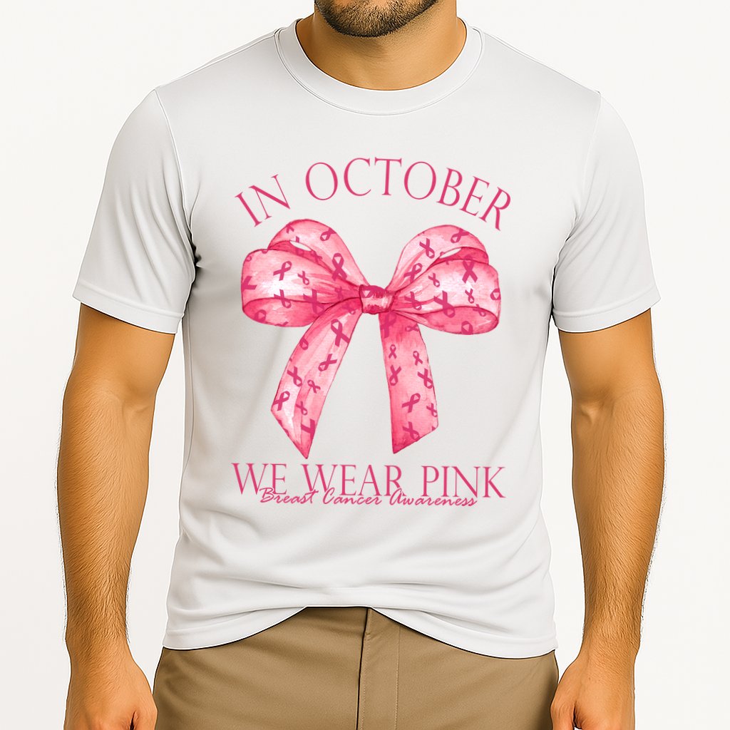 In October We Wear Pink Breast Cancer Awareness Bow Ribbon Cooling Performance Crew T-Shirt