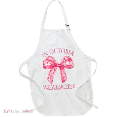 In October We Wear Pink Breast Cancer Awareness Bow Ribbon Full-Length Apron With Pockets