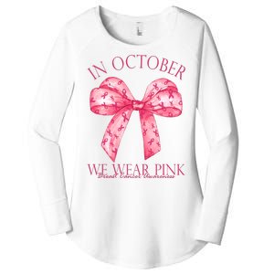 In October We Wear Pink Breast Cancer Awareness Bow Ribbon Women's Perfect Tri Tunic Long Sleeve Shirt