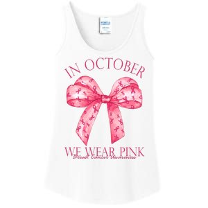 In October We Wear Pink Breast Cancer Awareness Bow Ribbon Ladies Essential Tank