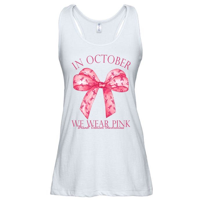 In October We Wear Pink Breast Cancer Awareness Bow Ribbon Ladies Essential Flowy Tank