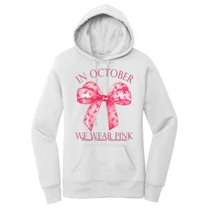 In October We Wear Pink Breast Cancer Awareness Bow Ribbon Women's Pullover Hoodie