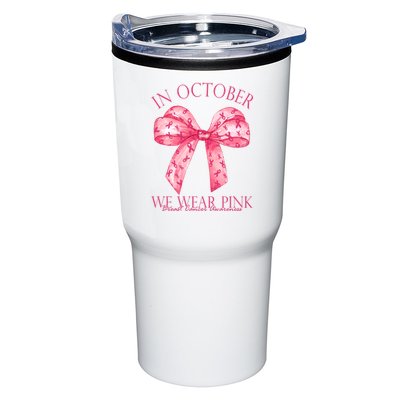 In October We Wear Pink Breast Cancer Awareness Bow Ribbon Tumbler
