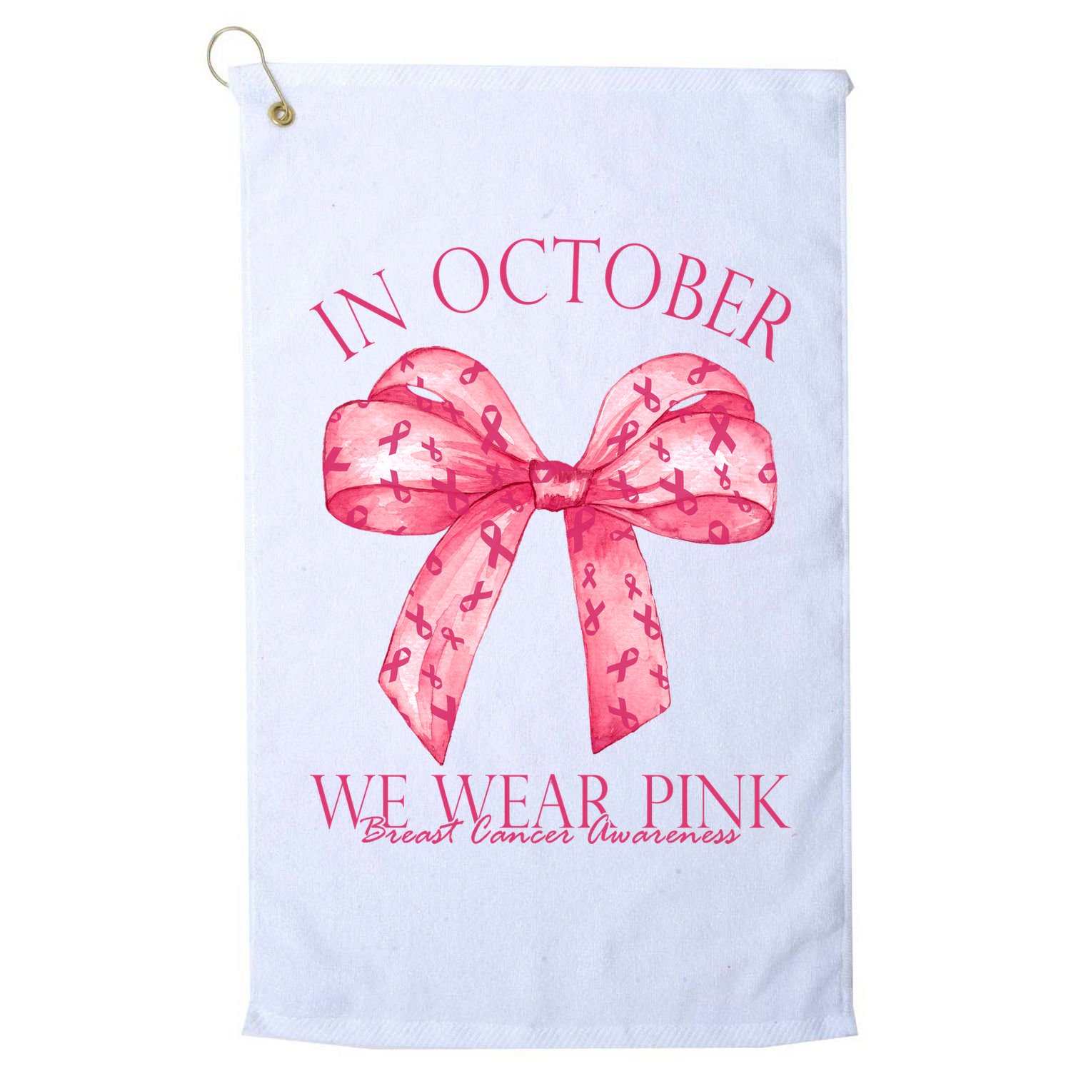 In October We Wear Pink Breast Cancer Awareness Bow Ribbon Golf Towel