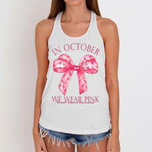 In October We Wear Pink Breast Cancer Awareness Bow Ribbon Women's Knotted Racerback Tank